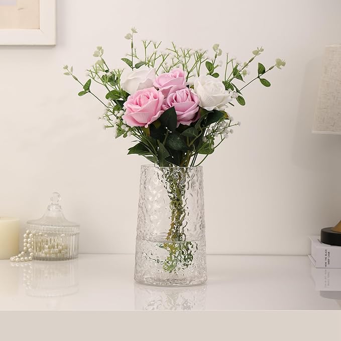 Clear Glass Vase, Flower Vases for Bouquet, Modern Glass Vase for Flowers, Large Vases for Living Room, Bedroom, Kitchen, Office, Wedding, Dining Table, 8 Inches