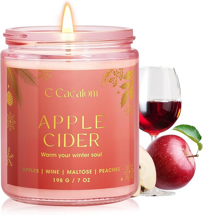 Christmas Soy Candles for Christmas Home Decor Non-Toxic Aromatherapy Scented Candles for Holiday Christmas Gifts, Cozy Cute Jar Candle, Winter Candle for Women Men, Apple Cider Scent Candle