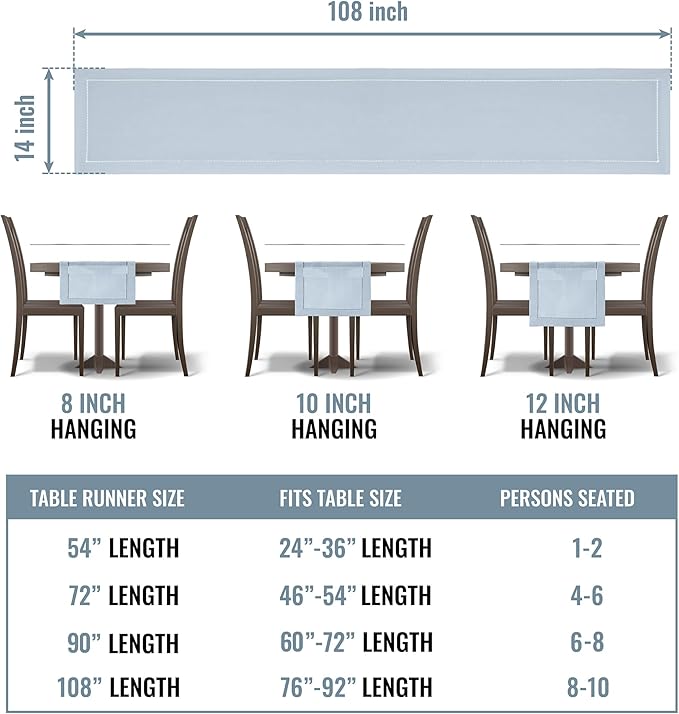 Light Blue Table Runner with Hemstitch – Dusty Blue Table Runner for Home Decor, Weddings, Baby Showers & Dining Room Decorations (14 x 108 Inches Long)