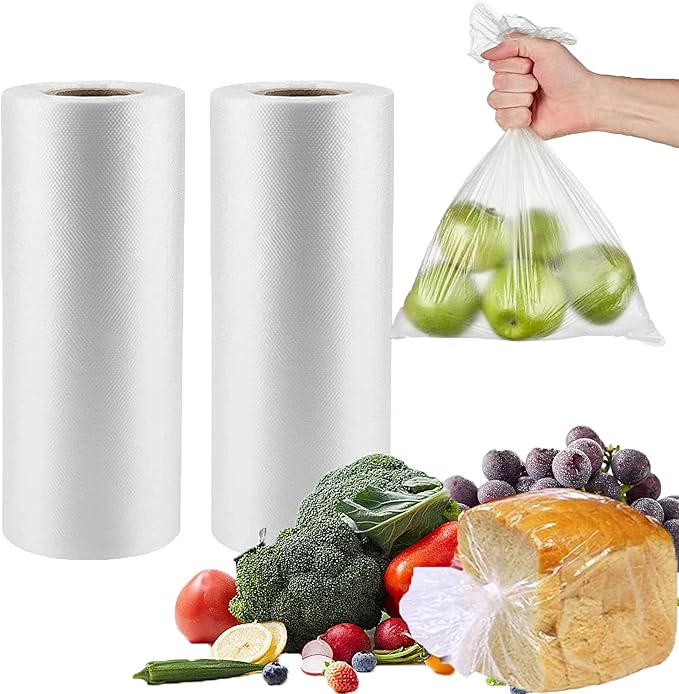 800 Count 10 x 14 Inches Clear Plastic Produce Bags Roll, Clear Grocery Bag for Bread, Fruits, Vegetable, Kitchen, 400 Bag/Roll - 2 Rolls, Total 800 Bags