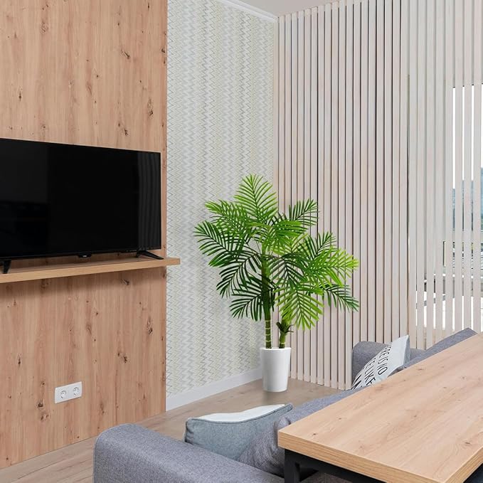 Artificial Palm Tree, 4ft Golden Cane Fake Palm Plant with Basket, Phoenix Palm UV Resistant Faux Plants for Indoor Outdoor Home Garden Patio Office Décor