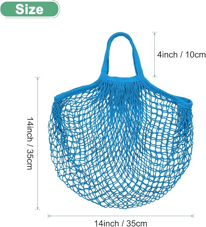 1-Pack Cotton Mesh Bag, Reusable Washable Mesh Net String Grocery Bags, Reusable Produce Bags with Handle, Net Tote Bag for Fruits/Vegetables Shopping [Blue, Short Handle]
