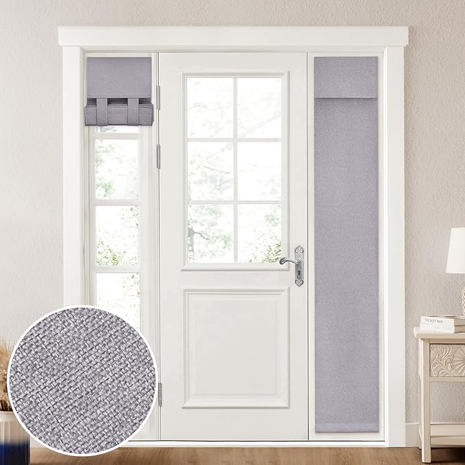 HOMEIDEAS 100% Linen Blackout Sidelight Curtains for Front Door, Side Door Window Curtains, Small Window,Thermal Insulated Covering, 1 Panel, W12 X L68 Inch, Light Gray