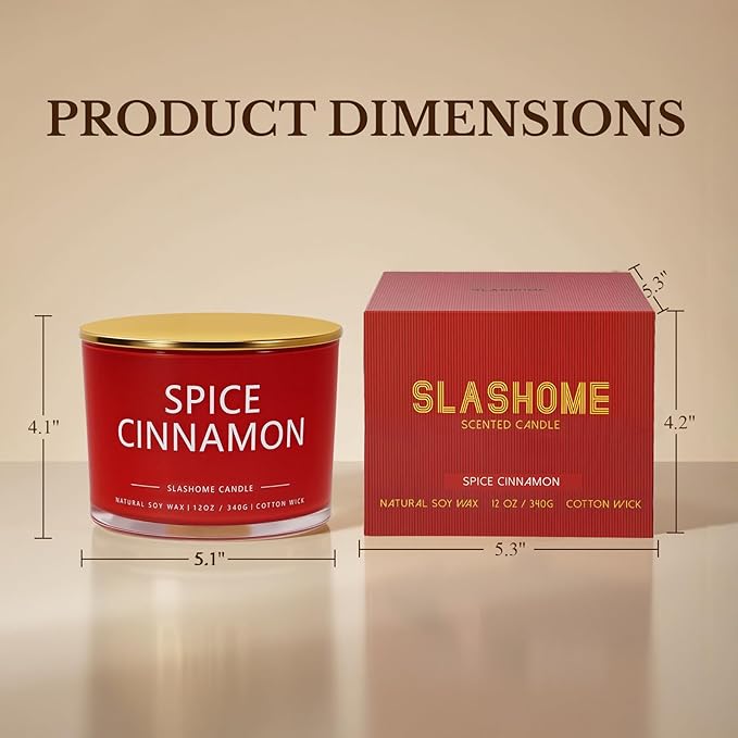 Cinnamon Spice Fall Candle, Large 3 Wick 12oz Luxury Candle, Elegant Autumn Gift for Women & Men, 60+ Hour Burn Time & Non-Toxic, Cozy Fall & Halloween Home Decor