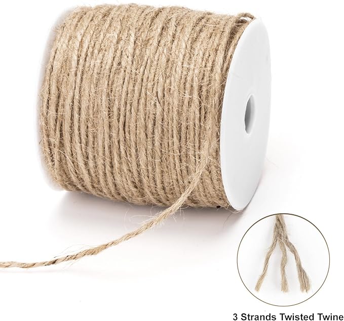G2PLUS Natural Jute Twine, 3MM 328 Feet Thick Garden Twine String, 3 Ply Brown Heavy Duty Hemp Rope String for Gift Wrapping, DIY Arts & Crafts, Climbing Plants, Home Decor
