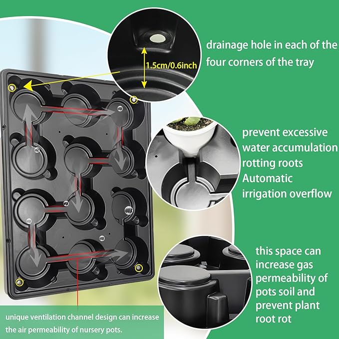 12 Cell Round Nursery Trays Thickened Durable Seedling Pots Shuttle Carrying Trays for Holding 4 inch Pots (16.85" 12.6", 5-Pack)