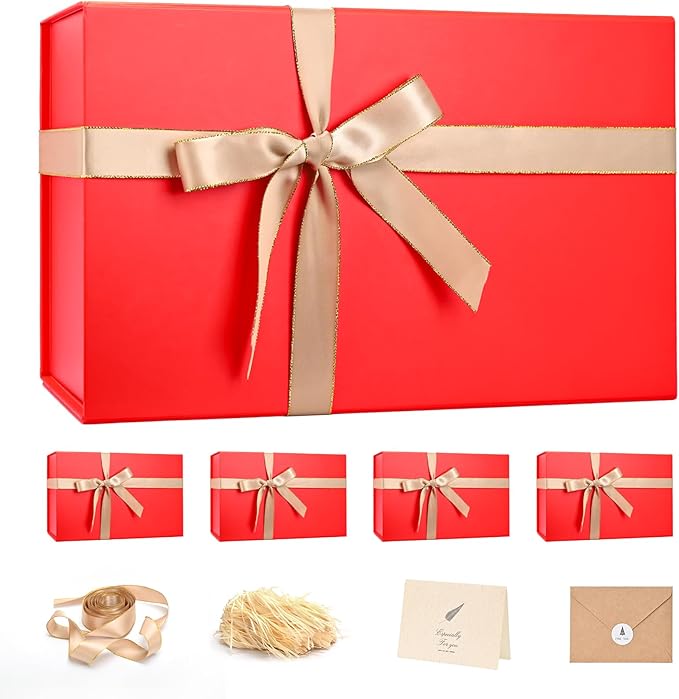 LIFELUM Large Gift Box 14"x8.5"x4.5" Christmas Gift Boxes with Lids for Presents for Anniversary Wedding Proposal Birthday Gift boxes with Shredded Filler Card Ribbon