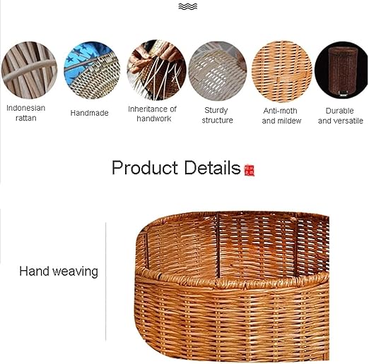 CUTMKGK Rattan Round Foot Pedal Trash Can with Lid,Kitchen Wicker Garbage Can Bedroom Retro Office Silent Handwoven Wastebasket (Brown,5L)