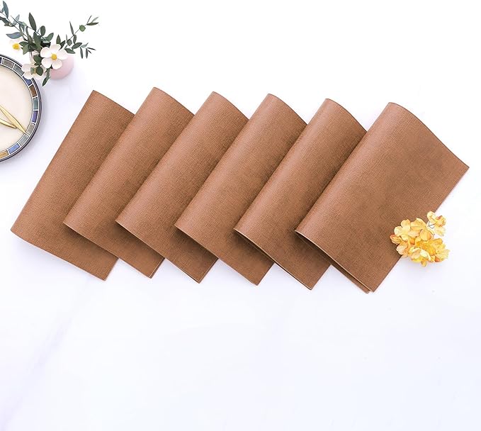 Homaxy Faux Leather Heat Resistant Placemats for Dining Table Set of 6, Waterproof Wipeable Washable PU Table Mats, Easy to Clean Anti-Slip Place Mats, 11.8 x 17 Inch, Brown