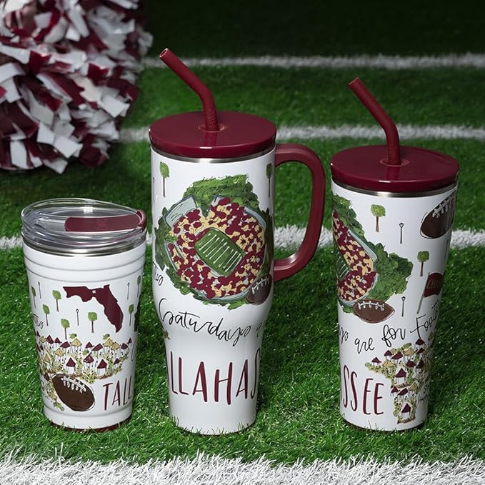 Swig Life 32oz Straw Tumbler, Travel Coffee Tumbler with Lid, Cup Holder Friendly Travel Coffee Mug, Stainless Steel, 32 oz Reusable Insulated Coffee Mug (Saturdays In Tallahassee)