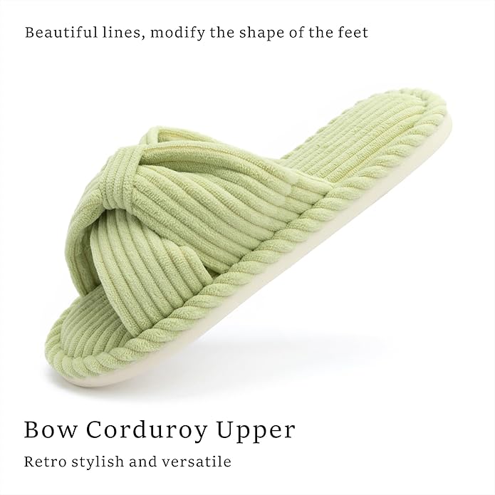 Chantomoo Slippers for Women Memory Foam House Womens Slipper Slides Home Bedroom Bathroom Spa Open Toe Corduroy Bow Slippers Cozy Comfortable