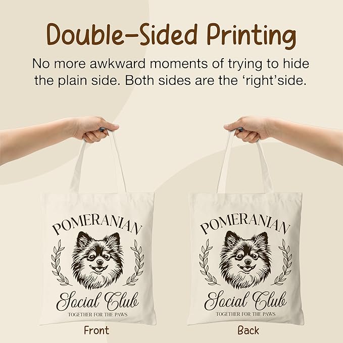 Dog Social Club Canvas Tote Bag, Travel & Daily Use, 16x14 Inch
