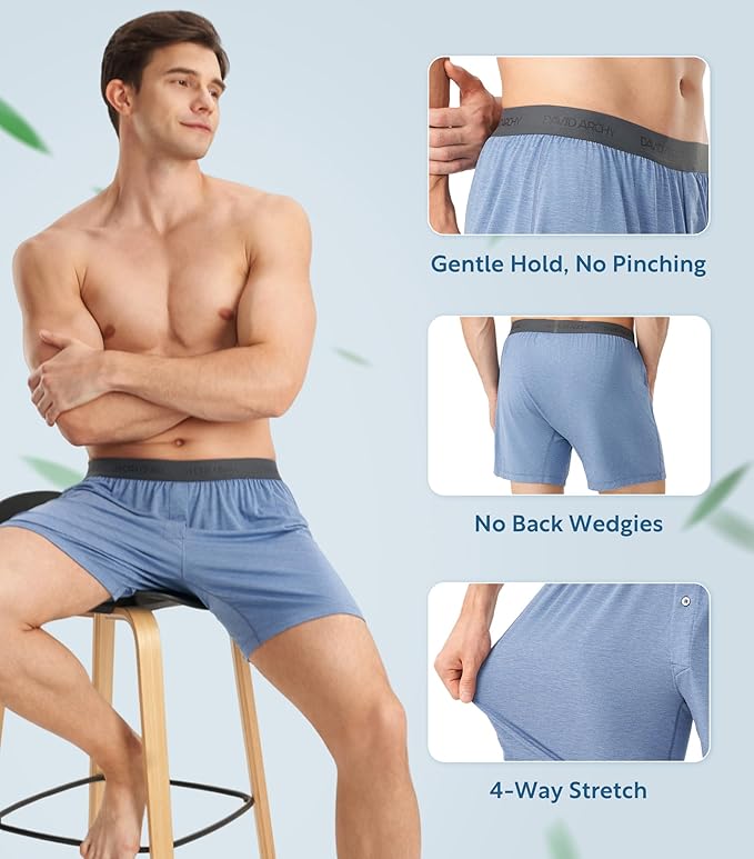 DAVID ARCHY Mens Underwear Bamboo Rayon Boxers for Men Breathable and Cool Men's Boxer Shorts with Button Fly 3 or 5 Pack