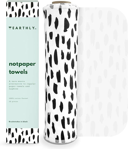 Reusable Paper Towels - 10 Pack - Roll of Washable Cotton Cloth Paper Towels - Paperless Reusable Napkins Cloth Washable - Absorbent + Long Lasting - Zero Waste Products - (Brushstrokes)