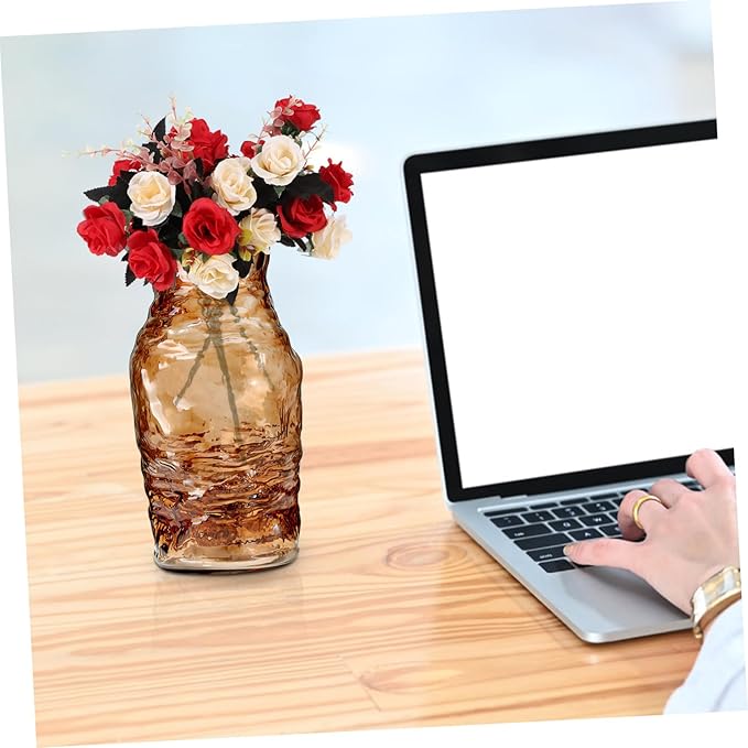 Generic Minimalist Glass Vase for Table Decor Amber Medium Mediterranean Style Bud Vase for Living and Dining Centerpieces Modern Home Ornament for Floral Arrangements and Housewarming