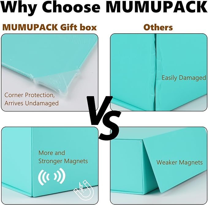 Turquoise Gift Box,13x11x5.3 Large Gift Boxes With Lids For Presents Includes Ribbon And Diy Printable Sticker Paper,Bridesmaid Proposal Box,Magnetic Gift Box For Birthday,Wedding,Graduation