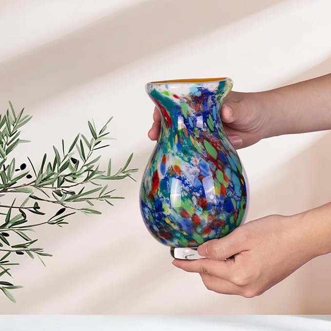KAMMAK Colored Glass Vase, Beautiful Hand Blown Decorative Vase, Modern Art Vase for Flower Mantle Dining Table Centerpiece, Entryway Living Room Wedding Decoration, FH021