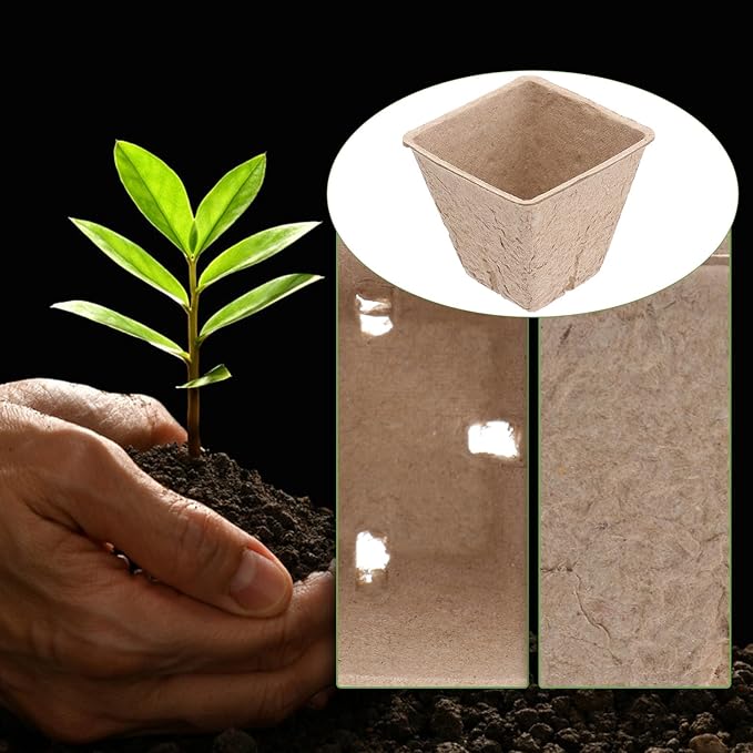 40pcs Biodegradable Pulp Planting Flower Pots Germination Starter Cups with Labels for Seedling Growth Breathable Containers for Garden Nursery