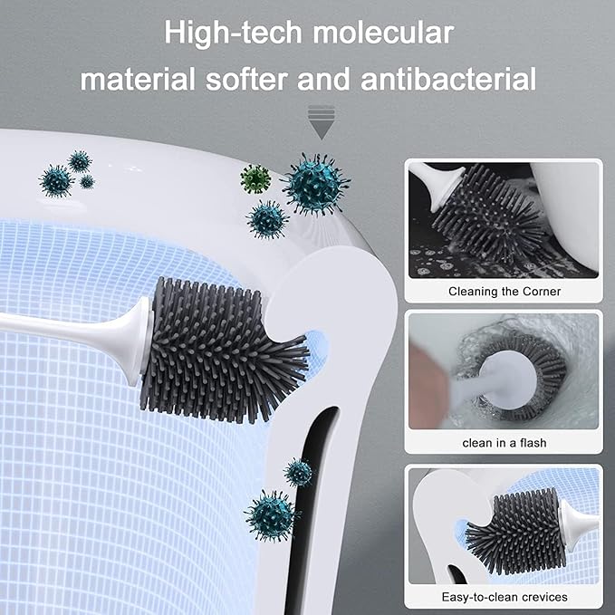 Lefree 3 Pack Silicone Toilet Brush,Rubber Toilet Bowl Brush and Holder Set with Ventilated Holder, Toilet Cleaner Brush for Bathroom,Floor Standing & Wall Mounted Toilet Scrubber Without Drilling