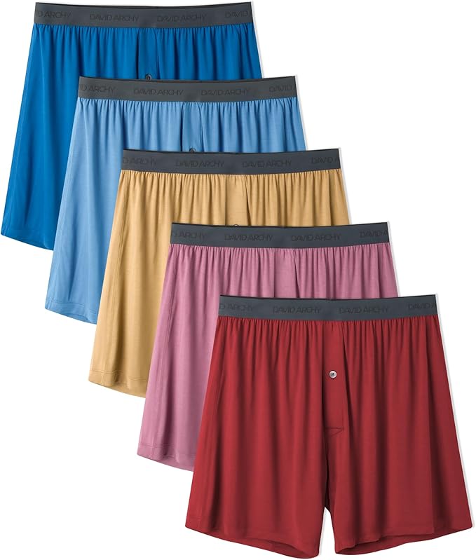 DAVID ARCHY Mens Underwear Bamboo Rayon Boxers for Men Breathable and Cool Men's Boxer Shorts with Button Fly 3 or 5 Pack
