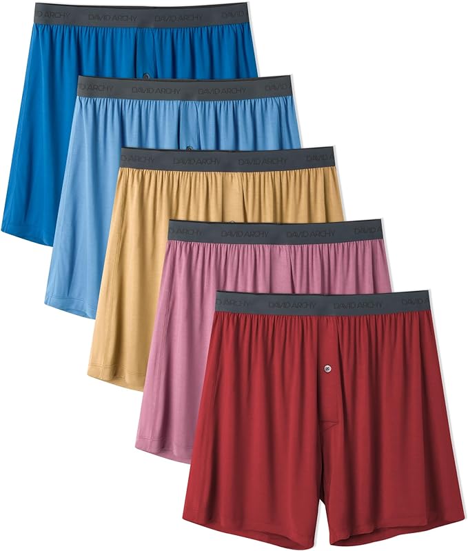 DAVID ARCHY Mens Underwear Bamboo Rayon Boxers for Men Breathable and Cool Men's Boxer Shorts with Button Fly 3 or 5 Pack