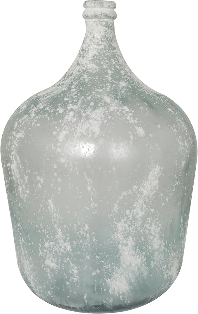 Deco 79 Recycled Glass Handmade Decorative Vase Frosted Spanish Bottle Centerpiece Vase, Flower Vase for Home Decoration 14" x 14" x 22", Clear
