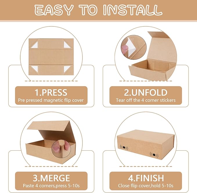 RayofSun Brown Gift Boxes with Magnetic Lids for Presents,13.7x9x4.3 inch Large Rectangle Collapsible Decorative Boxes, Bridesmaid Groomsman Proposal Box for Wedding,Christmas,Birthday(5PCS)