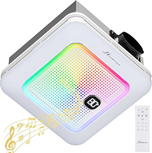Bathroom Exhaust Fan with Bluetooth Speaker, 230 CFM 1.0 Sone Bathroom Exhaust Fan with Light, 3 Dynamic Light, 7 LED Color, 3 Color Temperatures, Nightlight,Remote, Easy Install (Ivory)