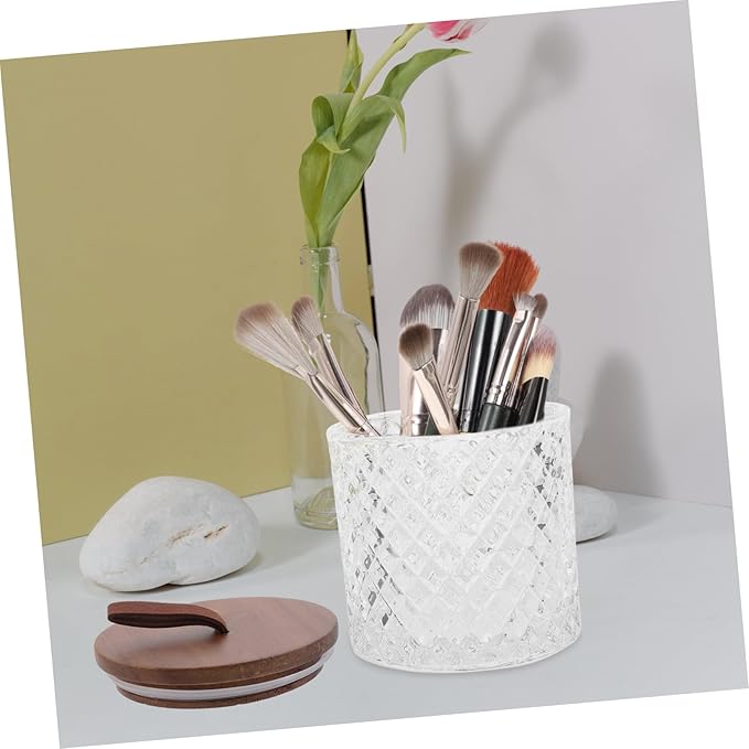 Wood Lid Glass Food Storage Jar Airtight Flour Tea Canister for Kitchen Pantry Organization