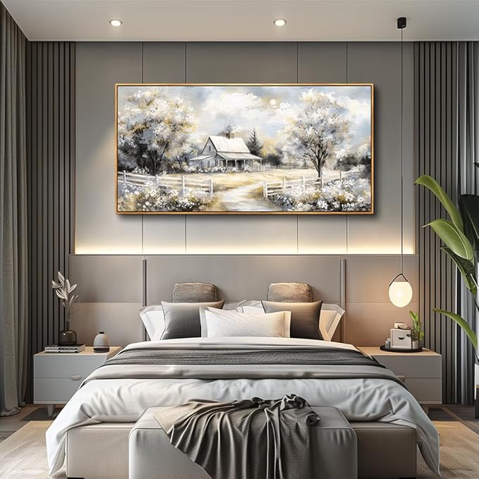 QIYILEXWART Large Wall Decor For Living Room Canvas Wall Art For Office Modern Wall Decorations For Bedroom Forest Cabin Landscape Painting Farmhouse Pictures Artwork Room Home Decor 24x48 In