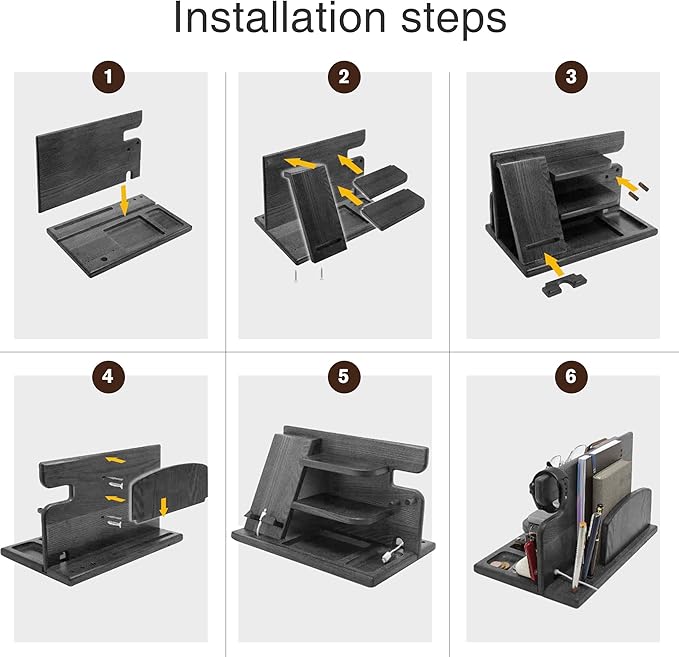 Gifts for Men Christmas, Wood Phone Docking Station, Mens Gifts for Birthday or Gifts for Dad Fathers Day, Desk Workspace Organizer Nightstand Organizer Key for Wallet & Watch Holder Husband Christmas