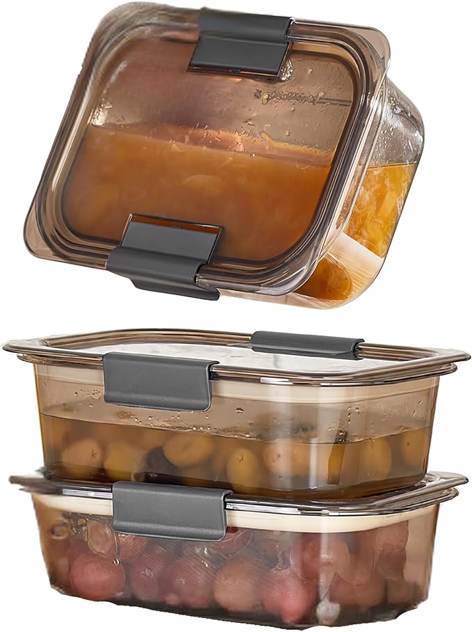 HEFA Food Storage Containers, Meal Prep Containers, Lunch Box with Airtight Lids, Kitchen Organizers and Storage for Leftovers (Obsidian, 3 Pack)