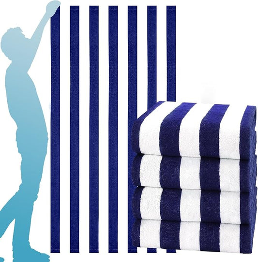4 Packs Extra Large Bath Towels Striped Beach Towel Set Bathroom Sheets Bulk Oversized Soft Fluffy XL Big Absorbent Microfiber Blanket Turkish Hotel Shower Pool Hot Tub Toallas Baño Grandes Blue Navy