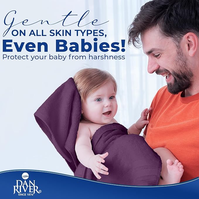 DAN RIVER 8 PC Luxury Bath Towels for Bathroom, 2 Bath, 2 Hand, and 4 Wash Cloths, 600 GSM 100% Ring Spun Cotton Towel Set, Highly Absorbent, Gym, Hotel, and Spa, Purple