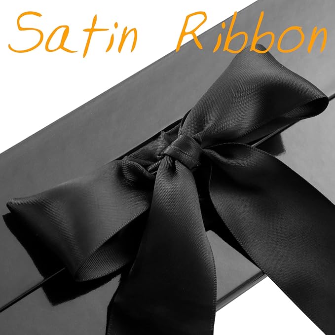 GREEN BEAN Luxury Gift Boxes with Lids - 6 Black Magnetic Boxes with Ribbon, Groomsmen Proposal Box, 13x9.7x3.4 Inches