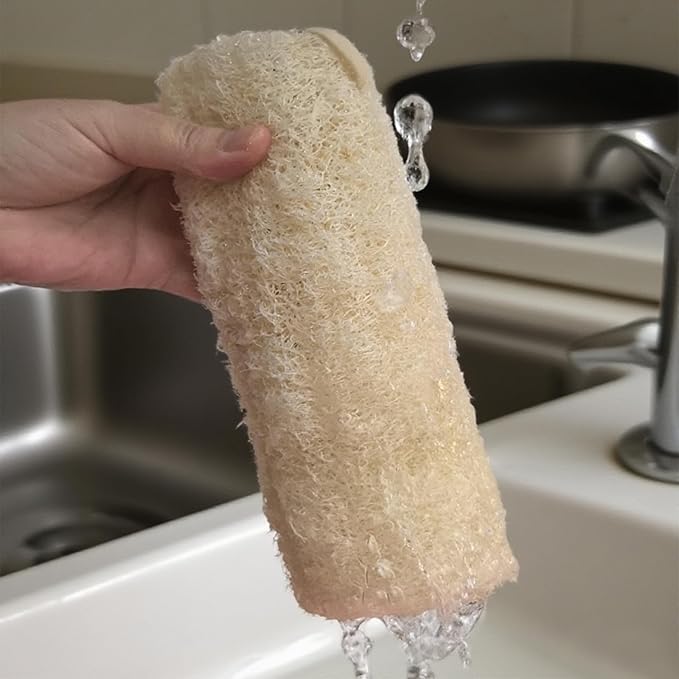 Large Size Natural Loofah Sponge, 3-Pack Loofah Sponges, Natural Body Scrubber for Men and Women, Non Toxic Loofa for Dishwashing