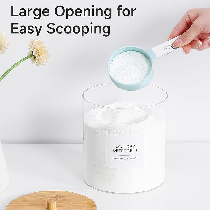 3 Pack Glass Jars and Acrylic Dryer Sheet Holder, Laundry Pods Container with Bamboo Lid and Measuring Cups for Laundry Room Organization, Powder Detergent Containers