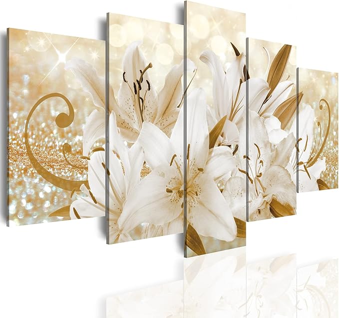 LUDUHU Golden Orchid Flowers Canvas Print - Abstract Floral Wall Art Painting Decor for Home Decoration Artwork Picture Bedroom (E,Oversize 60x30inch)