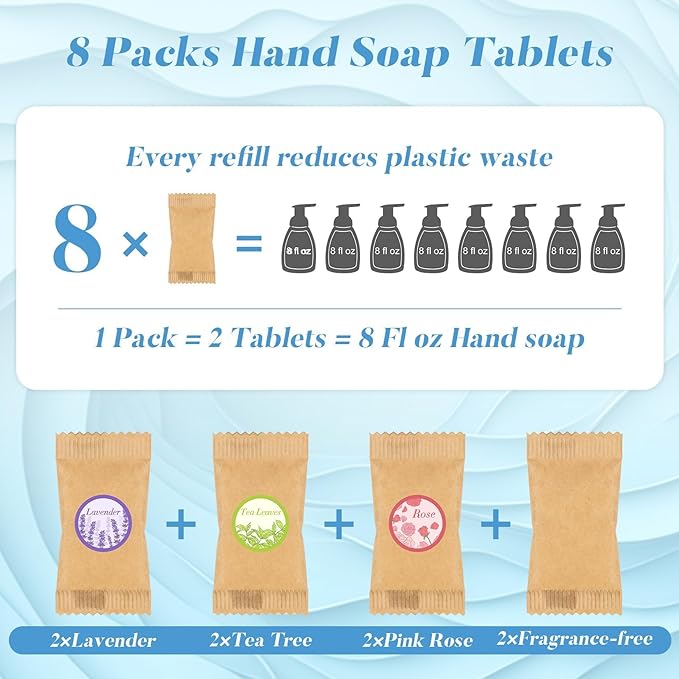 Foaming Hand Soap Tablets - Faster Dissolving Foam Soap Refills Variety Fragrance Hand Wash Soap Tablets Hand Wash Refill with Dispenser Makes 64 Floz Foaming Handwash