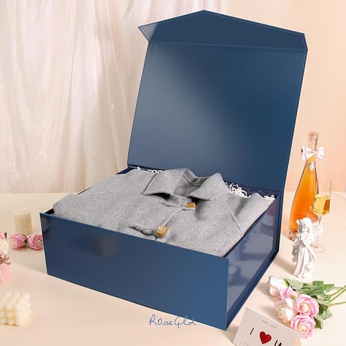 ROSEGLD Extra Large Gift Box 20x16x7.2 Inches, Giant Navy Blue Magnetic Gift Box with lids for Presents, Groomsman Proposal Box (Glossy Navy Blue)