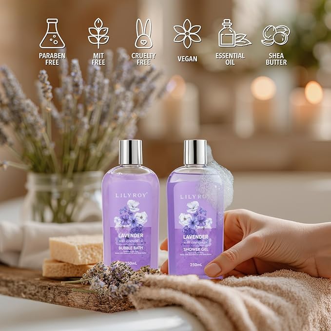 Christmas Gifts for Women - 8 Pcs Lavender Bath and Body Gift Set for Women, Spa Gift Basket | Mothers Day Gifts for Mom, Birthday Gifts, Self Care & Pampering Gifts, All Occasion Holiday Present