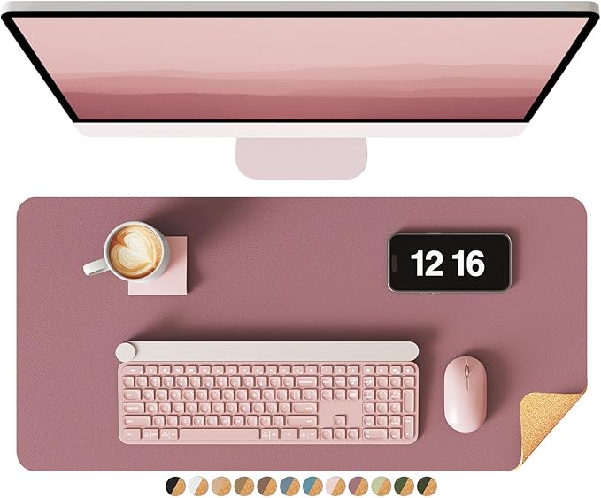 YSAGi Double-Sided Desk Pad, Leather Desk Mat, Eco Cork Desk Pad Protector, Large Mouse Pad for Desk, Waterproof Desk Blotter Pad, Desk Writing Pad for Office Work&Home(23.6"x13.7",Cork+Dark Pink)