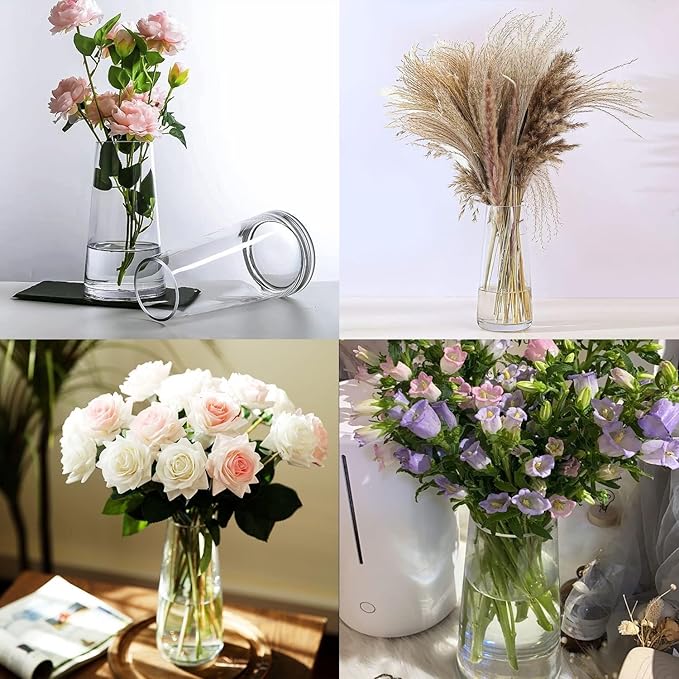 DARENYI Clear Glass Vase for Flowers, 8 inch Flower Vase Modern Glass Vase Home Decor, Decorative Vase for Centerpiece, Table, Wedding, Living Room, Office,Housewarming Gift