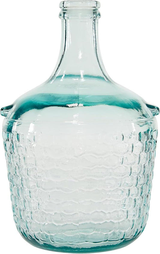 Deco 79 Recycled Glass Handmade Decorative Vase Spanish Bottle Centerpiece Vase with Bubble Texture, Flower Vase for Home Decoration 8" x 8" x 12", Clear