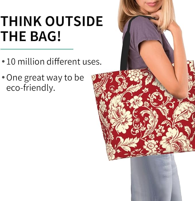 Tote Bag Shoulder Bags for Women Grocery Shopping Bag Reusable Bags Boho-Red Paisley 1