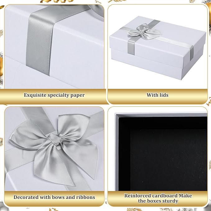 Tenceur 10 Pcs Gift Boxes with Lids Heavy Duty Nested Assorted Sizes Cardboard Gift Boxes for Presents with Ribbon for Xmas Holiday Present(White,5 Size)