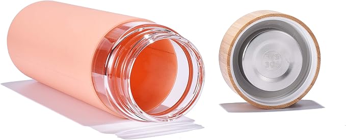 20 Oz Borosilicate Glass Water Bottles with Silicone Sleeve BPA Free, Dishwasher Safe - Reusable Clear Glass Drinking with Leak Proof Bamboo Lid | Perfect Gym Water Bottles for Men & Women