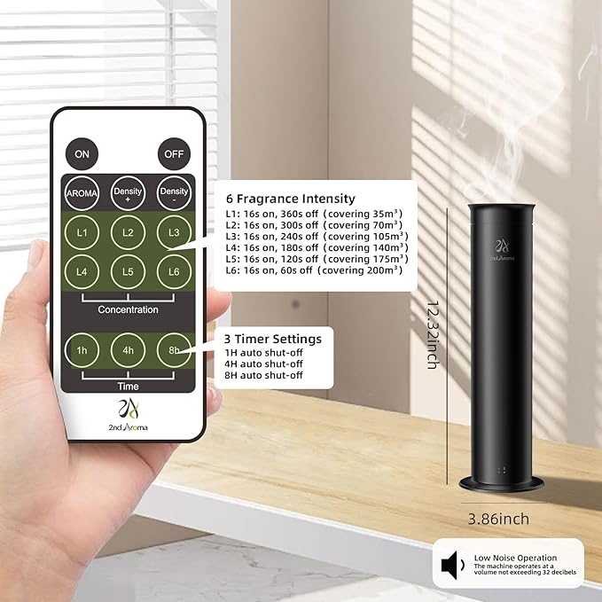 Air Diffusers for Home, Waterless Essential Oil Diffuser Large Room 2100 sq ft Coverage with Remote Control, Aluminum Scent Diffuser Starter Kit, 100ml New White Tea Essential Oil Included