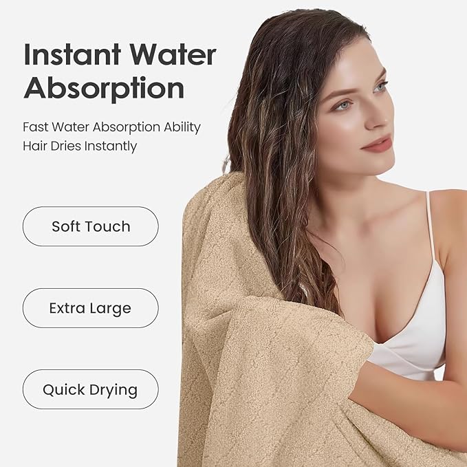 JML Microfiber Bath Towels, Oversized, Ultra Soft, Super Absorbent and Fast Drying, No Fading Large Bathroom Towel Set for Sport, Travel, Fitness, SPA and Yoga (Coral Fleece - Camel, 30 in x 60 in)