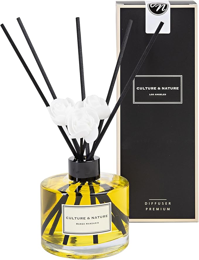 CULTURE & NATURE Reed Diffuser Set 6.7oz (200ml) Mango Mandarin Scented Diffuser with Sticks Home Fragrance Reed Diffuser for Bathroom Shelf Decor